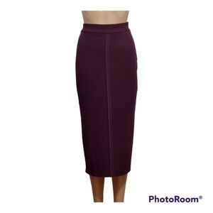 MEMJS Pencil Cut Slit Back Burgundy Skirt